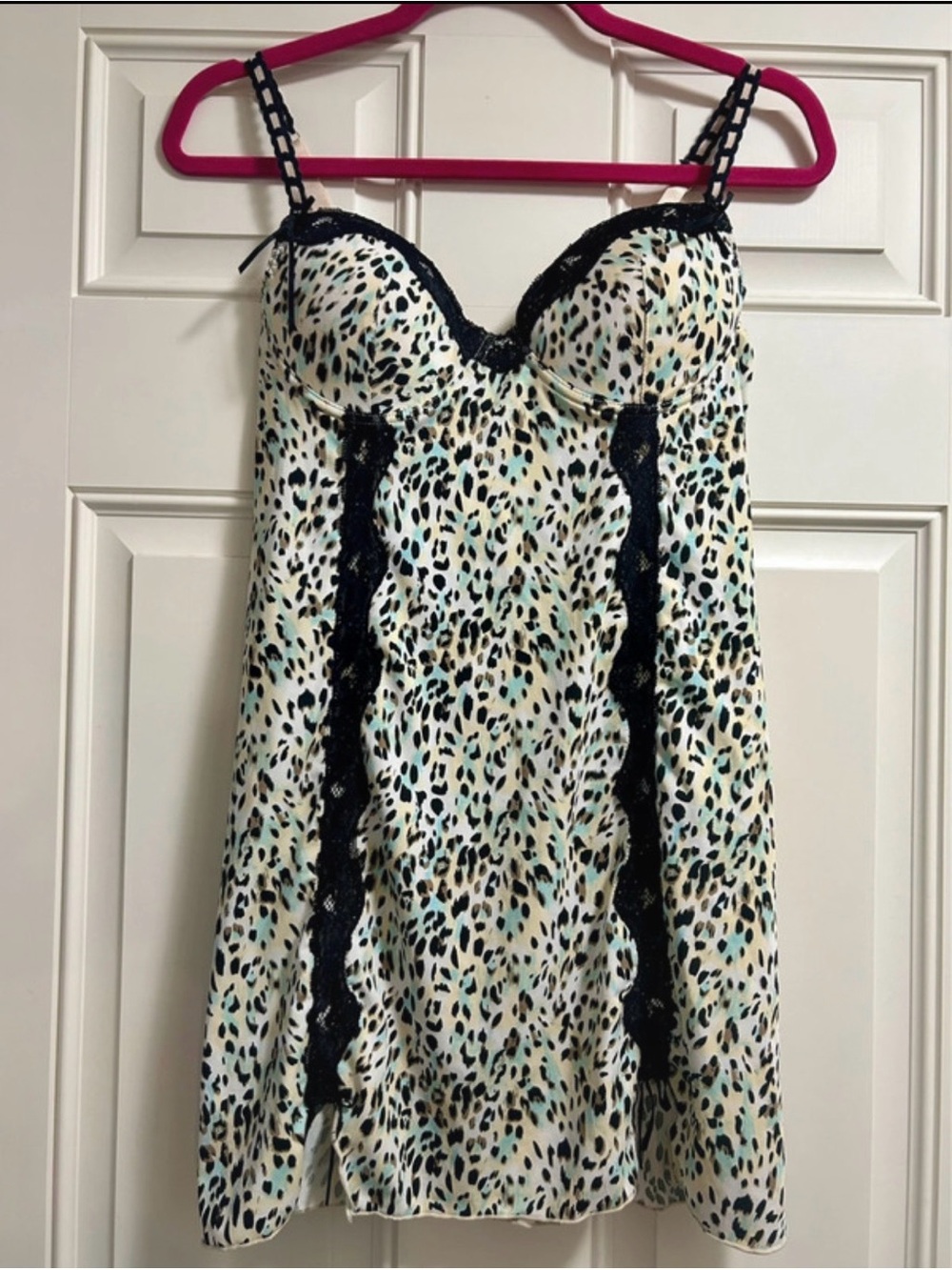 Leopard Print Lace-Trim Slip Dress - Black & Cream
